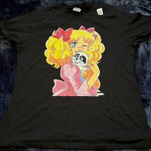 Anime Candy Cane and Raccoon Black T-Shirt (Ladies XL)